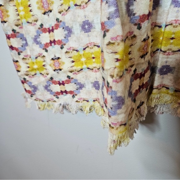 Laura Park Ikat Dress Cotton Yellow Pink Fringe Hem Lace Collar Short Sl… - Picture 2 of 5